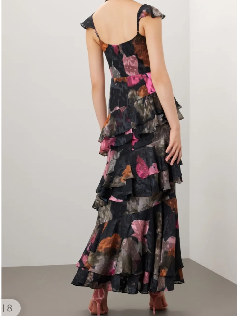 Flirty, elegant! Anthro-Hutch, Black Floral Tiered Maxi Dress with Pink accents! - Picture 3 of 3